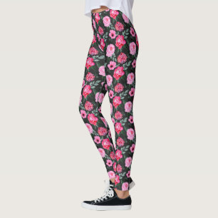 Legging Padrão de Aquarela Floral de Rosa de Inverno bonit