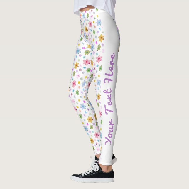Legging Padrão de Aquarela Floral Personalizado (Esquerda)