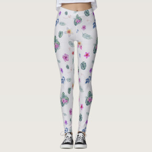 Legging Padrão de Aquarela Floral Tropical