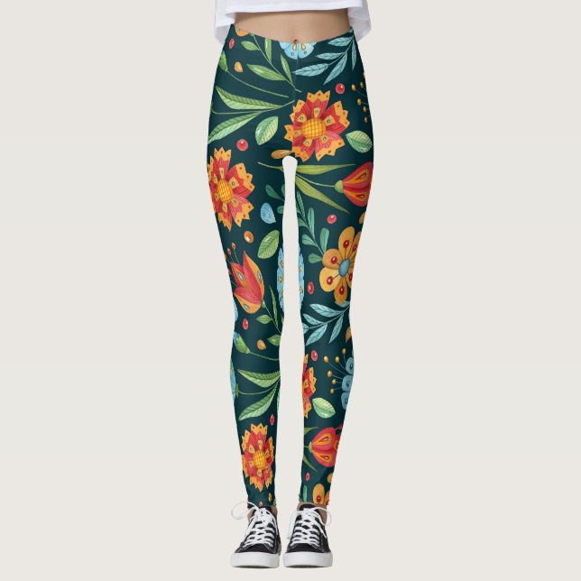 Legging Padrão de Aquarela Ilustrada À Mão (Frente)