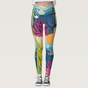 Legging Padrão de aquarela náutica retrô (10)