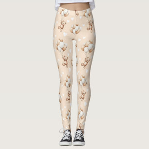 Legging Padrão de Aquarela Neutro de Balão de Urso de Pelú