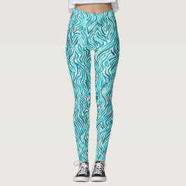 Legging Padrão de Aquarela Trendy Turquoise Ocean Waves