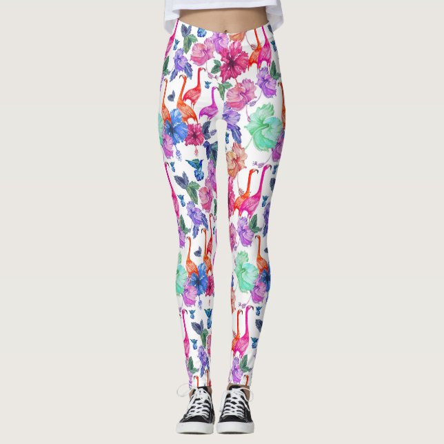 Legging Padrão de Aquarela Tropical (Frente)