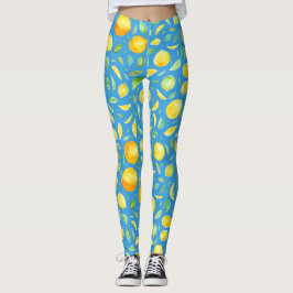 Legging Padrão de aquarela turquesa amarelo cítrico legal