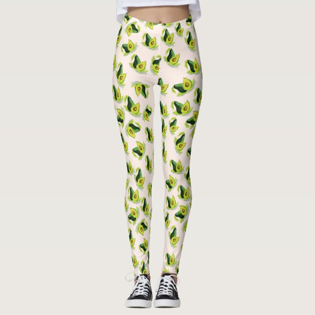 Legging Padrão de Aquarela Verde Avocados (Frente)