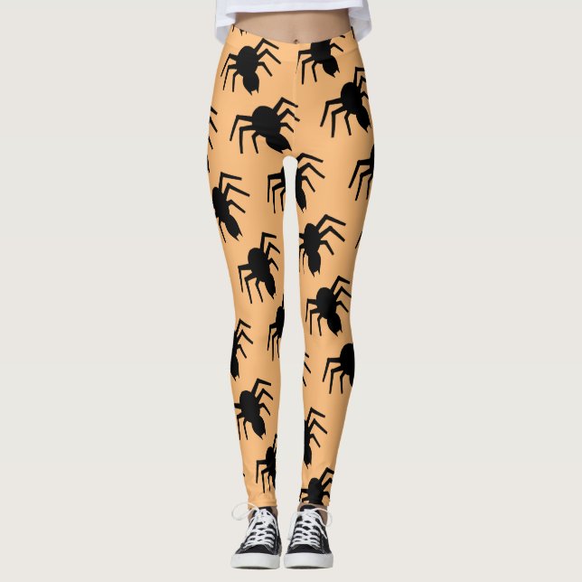 Legging Padrão de aranha laranja preto (Frente)