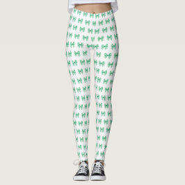 Legging Padrão de arco de gingham branco-verde
