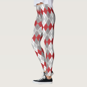 Legging Padrão de Argyle da Cinza Vermelha