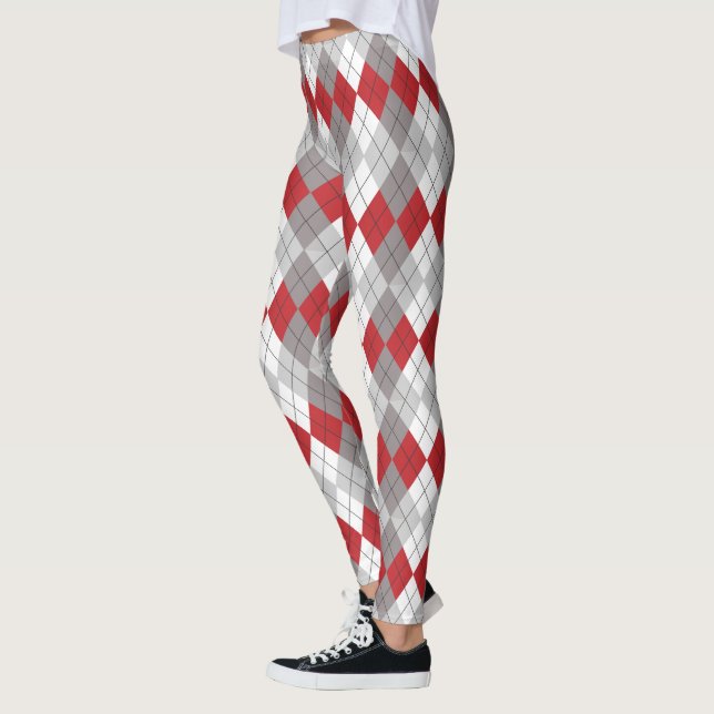 Legging Padrão de Argyle da Cinza Vermelha (Esquerda)