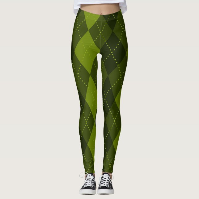 Legging Padrão de Argyle - Verde Oleícola Escuro (Frente)