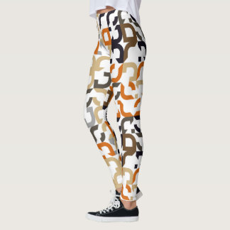 Legging Padrão de arte Black Brown Beige Orange Midsect