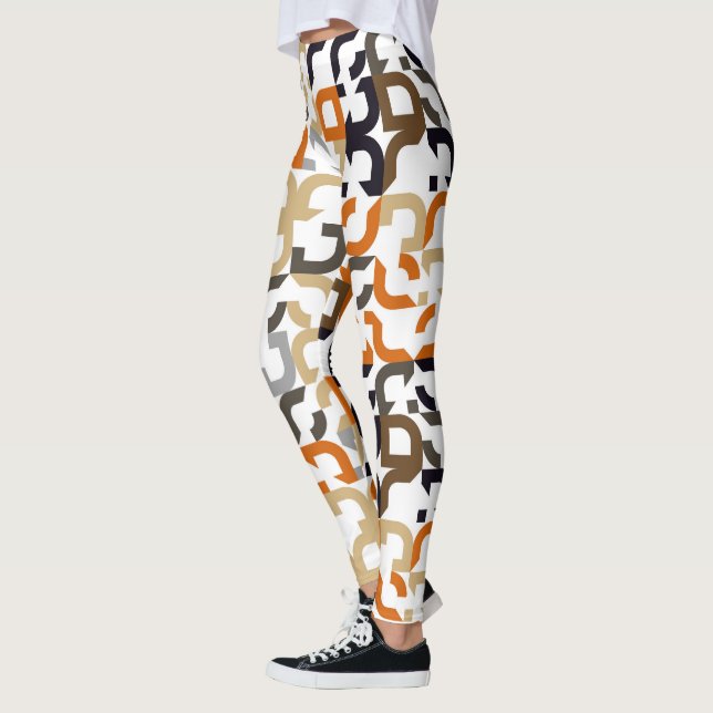 Legging Padrão de arte Black Brown Beige Orange Midsect (Esquerda)