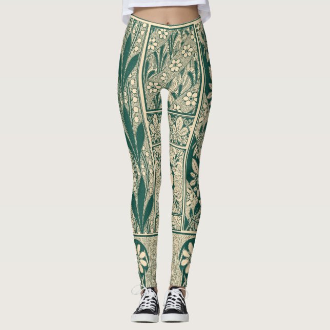 Legging Padrão de Arte Botânica Decorativa Nouveau (Frente)