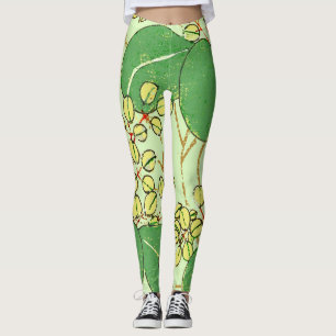 Legging Padrão de Arte Botânica Folar Japonês