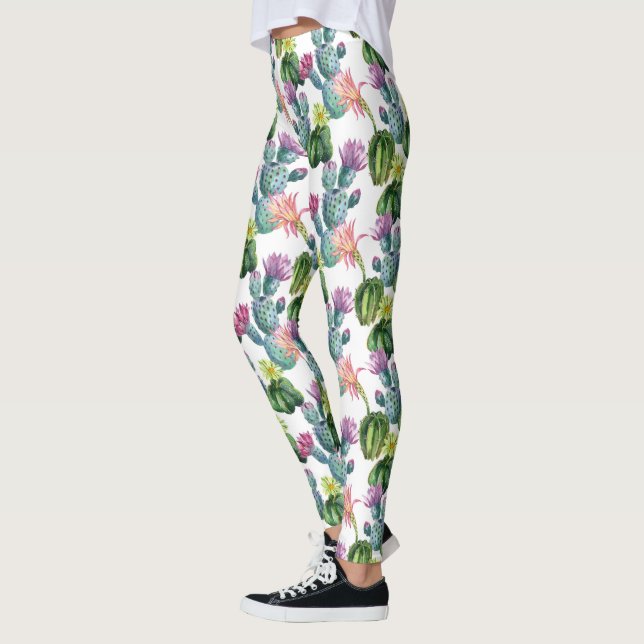 Legging Padrão de Arte Cactos de Aquarela (Esquerda)