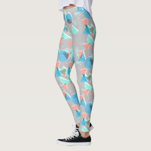 Legging Padrão de Arte Cor-de-Rosa Azul-Verde-Cor Esmagada