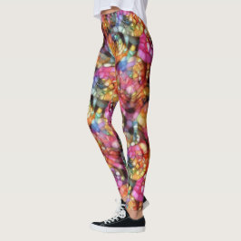 Legging Padrão de Arte de Bolhas Pretas Cor-de-Rosa Azul V