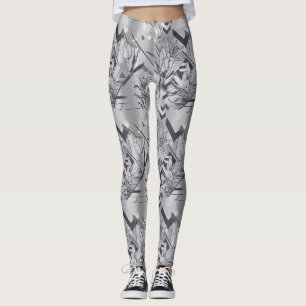 Legging Padrão de Arte de Linha de Tulipa Geométrica Moder