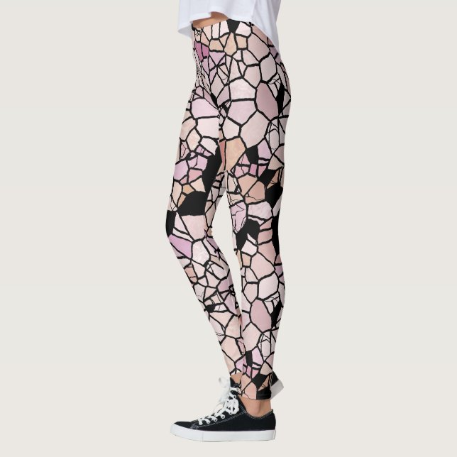 Legging Padrão de Arte do Mosaico Violeta Rosa-Blush Retro (Esquerda)
