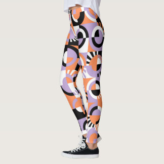 Legging Padrão de Arte do Século Médio Laranja Roxo Violet