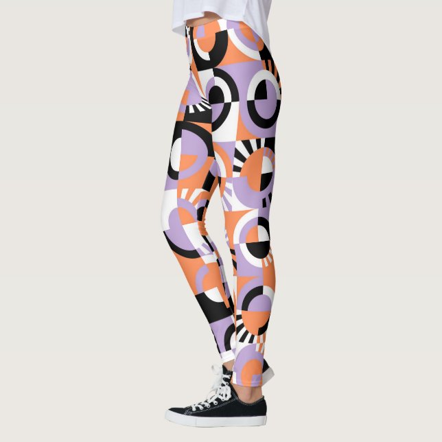Legging Padrão de Arte do Século Médio Laranja Roxo Violet (Esquerda)