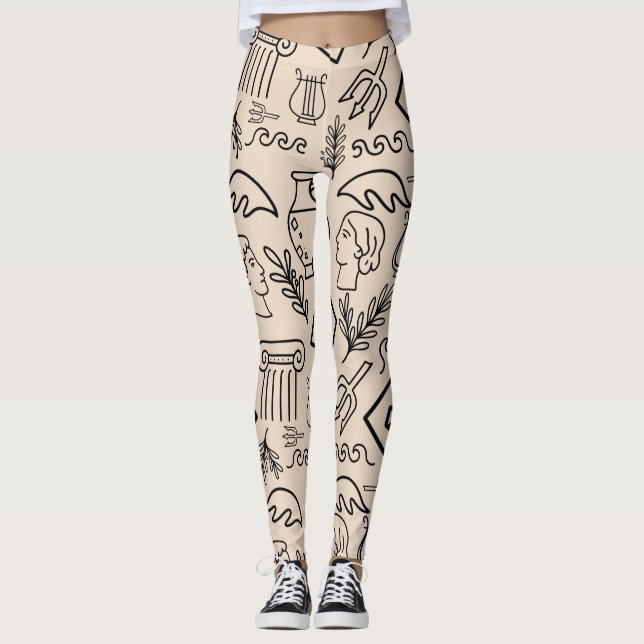 Legging Padrão de Arte Linear da Grécia Antiga (Frente)