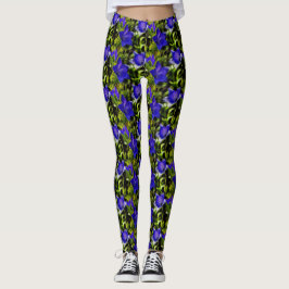 Legging Padrão de arte natural das flores azuis
