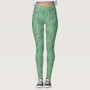 Legging Padrão de arte natural das flores verdes