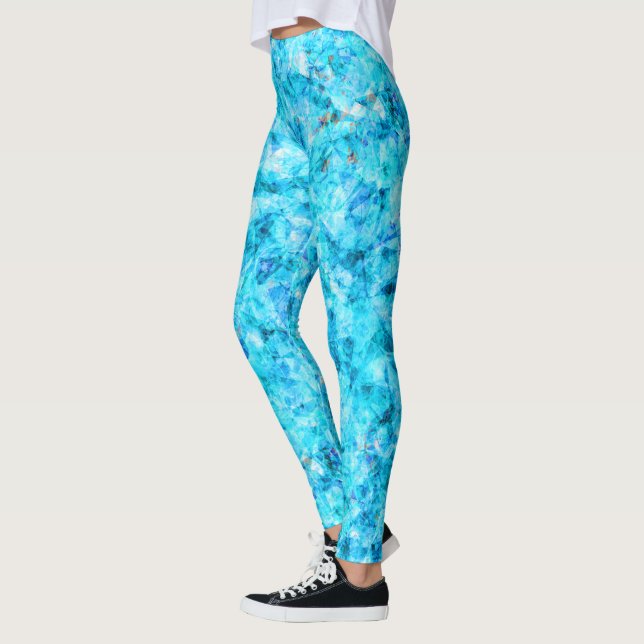 Legging Padrão de Arte Poligônica Azul-Escuro Aqua Turquoi (Esquerda)