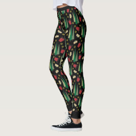 Legging Padrão de árvore de Natal caprichoso preto