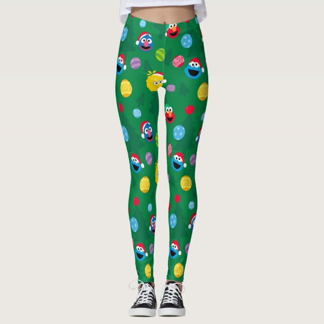 Legging Padrão de Árvore de Natal da Rua Sésamo (Frente)
