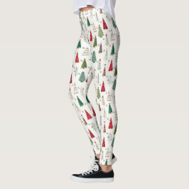 Legging Padrão de Árvore de Natal Mínimo Moderno Verde Ver