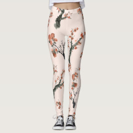 Legging Padrão de Árvore Floral de Cereja de Aquarela Asiá