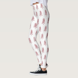 Legging Padrão de Árvore Vermelha Simples Moderna de Natal
