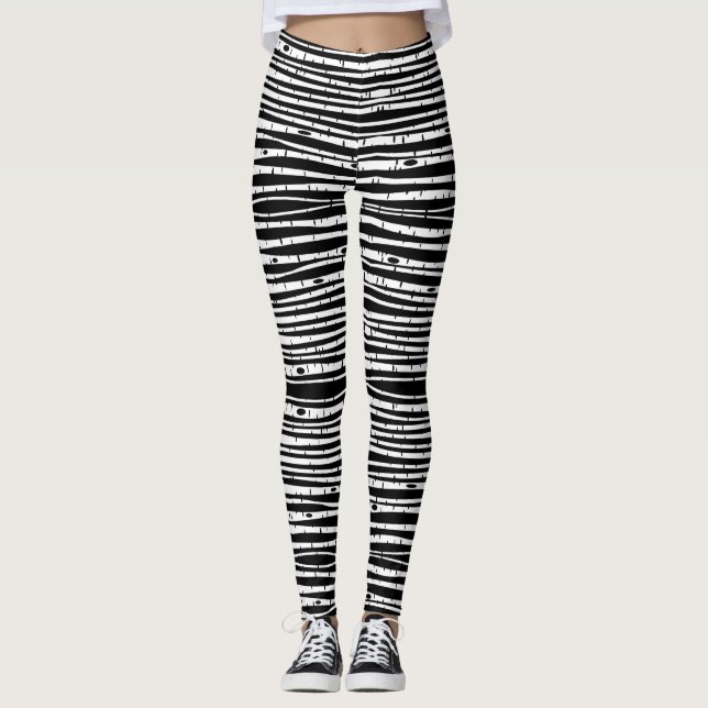 Legging Padrão de árvores brancas e pretas (Frente)
