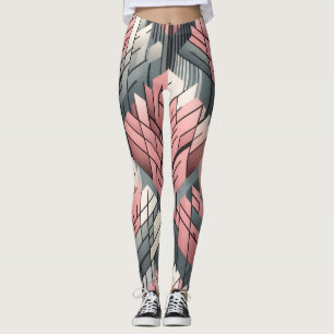 Legging Padrão de Árvores Geométricas Rosa Atômico Cinza