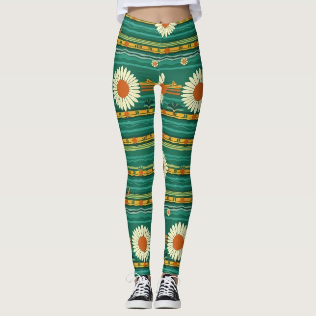 Legging Padrão de Ave Sem Costura do Caminho de Okinawa (Frente)