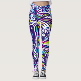 Legging Padrão de aves boho l Elegante azul e branco