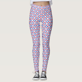 Legging Padrão de Azulejo branco vermelho e azul
