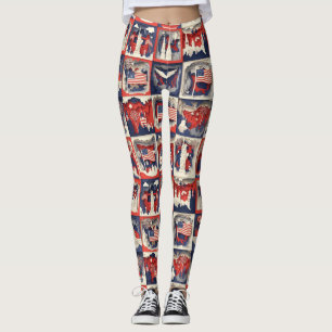 Legging Padrão de Azulejo de Corte de Papel Patriótico em 