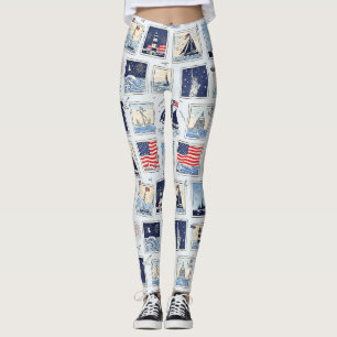 Legging Padrão de Azulejo de Corte de Papel Patriótico em 