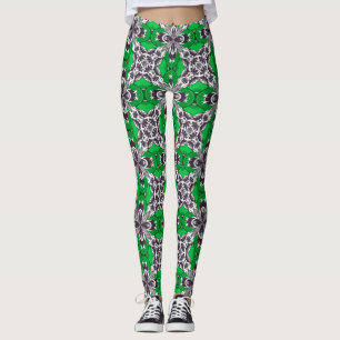 Legging Padrão de Azulejo de repetição verde e branco