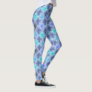 Legging Padrão de Azulejo marroquino pintado com azul