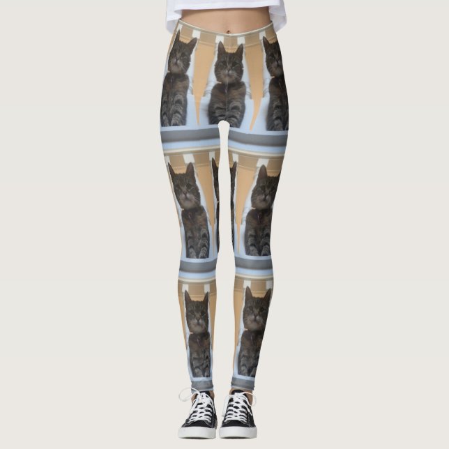 Legging Padrão de Azulejos de Gato Listrado (Frente)