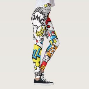 Legging Padrão de Balão de Fala de Arte Pop de Quadrinhos