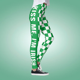 Legging Padrão de bandeira xadrez verde e branco com texto