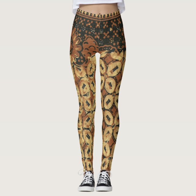 Legging Padrão de Batik Kawung Indonésio Vintage Rústico (Frente)