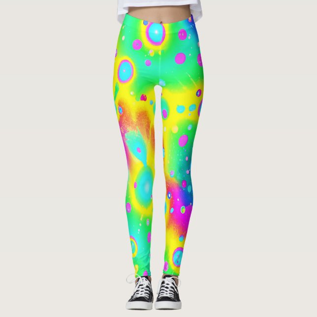Legging Padrão de Blaze de Neon Vibrante (Frente)