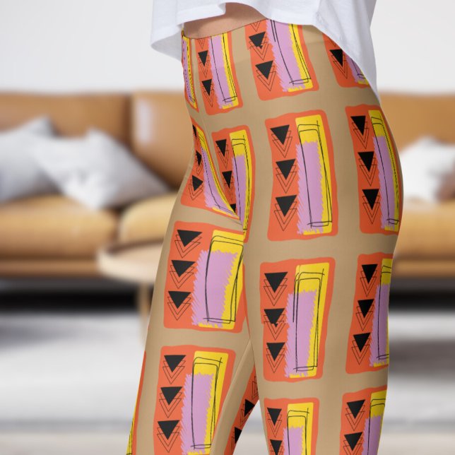 Legging Padrão de Bloco de Abstrato Castanho Moderno (Abstract Block on Camel)